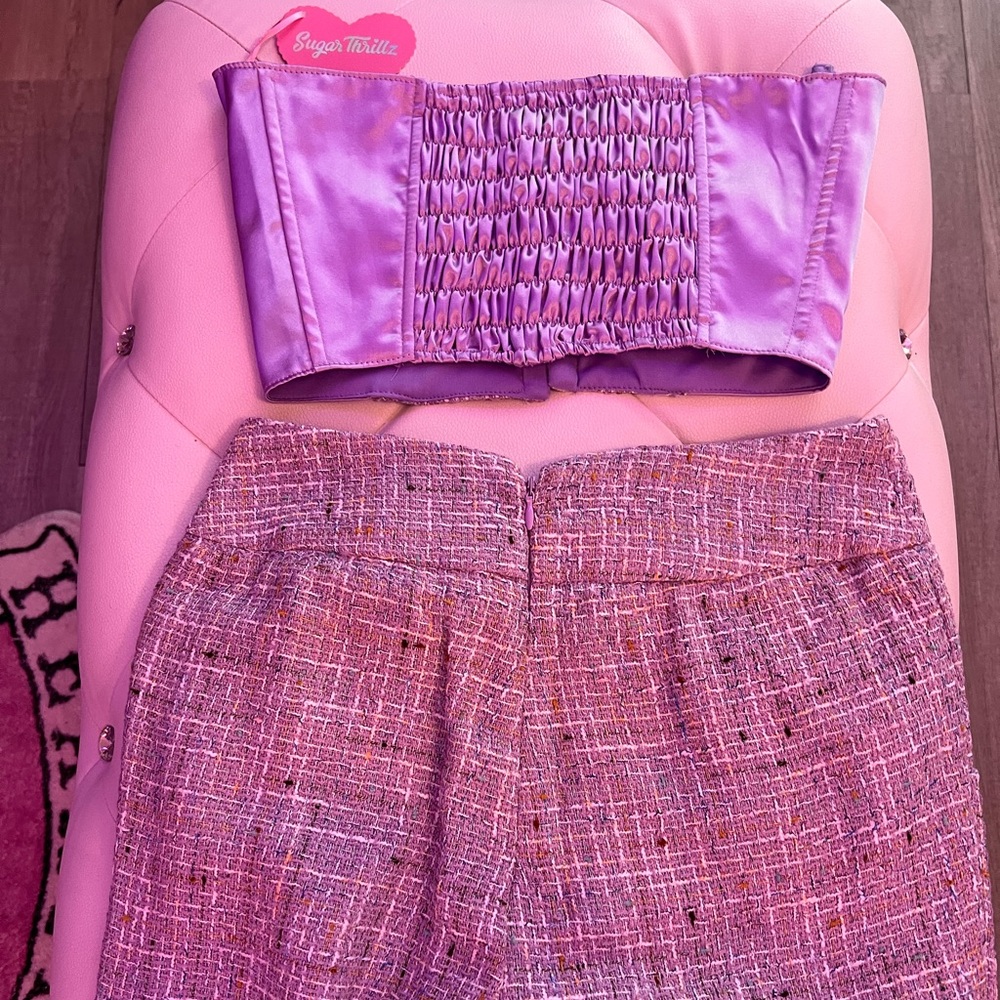 Sugar Thrillz Purple Tweed Corset Top and Skirt Set - Picture 3 of 7
